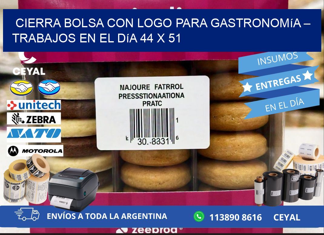 Cierra bolsa con logo para gastronomía – Trabajos en el día 44 x 51