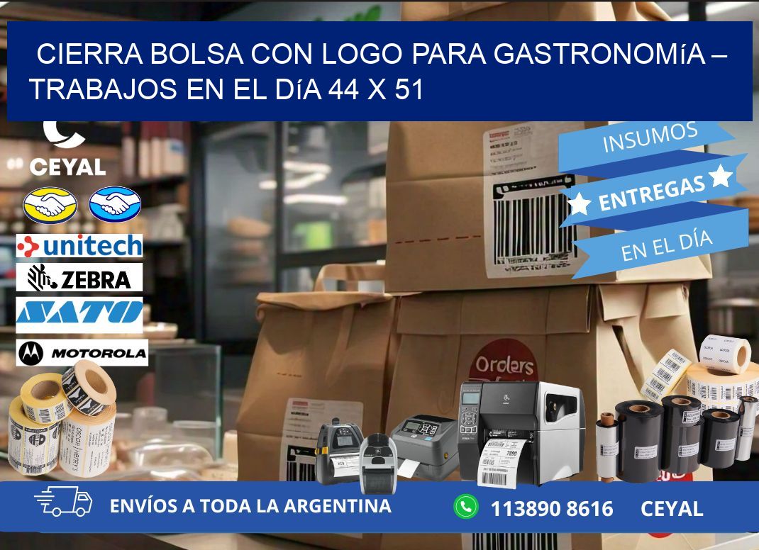 Cierra bolsa con logo para gastronomía – Trabajos en el día 44 x 51