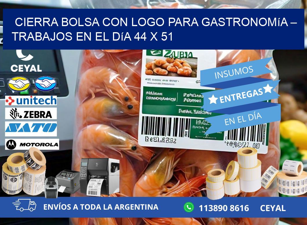 Cierra bolsa con logo para gastronomía – Trabajos en el día 44 x 51