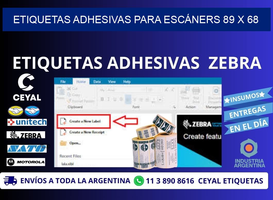 ETIQUETAS ADHESIVAS PARA ESCÁNERS 89 x 68