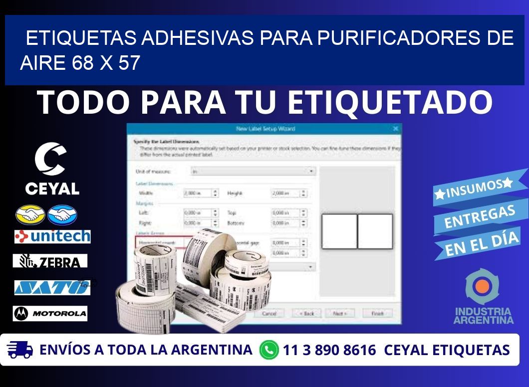 ETIQUETAS ADHESIVAS PARA PURIFICADORES DE AIRE 68 x 57