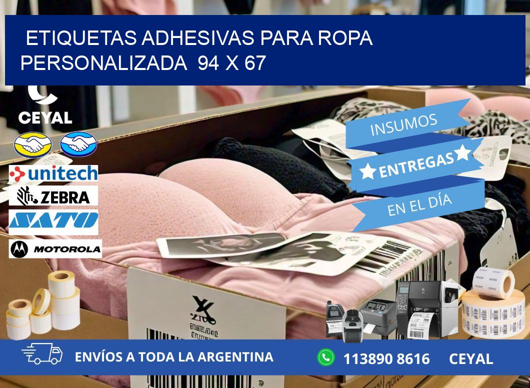 ETIQUETAS ADHESIVAS PARA ROPA PERSONALIZADA  94 x 67