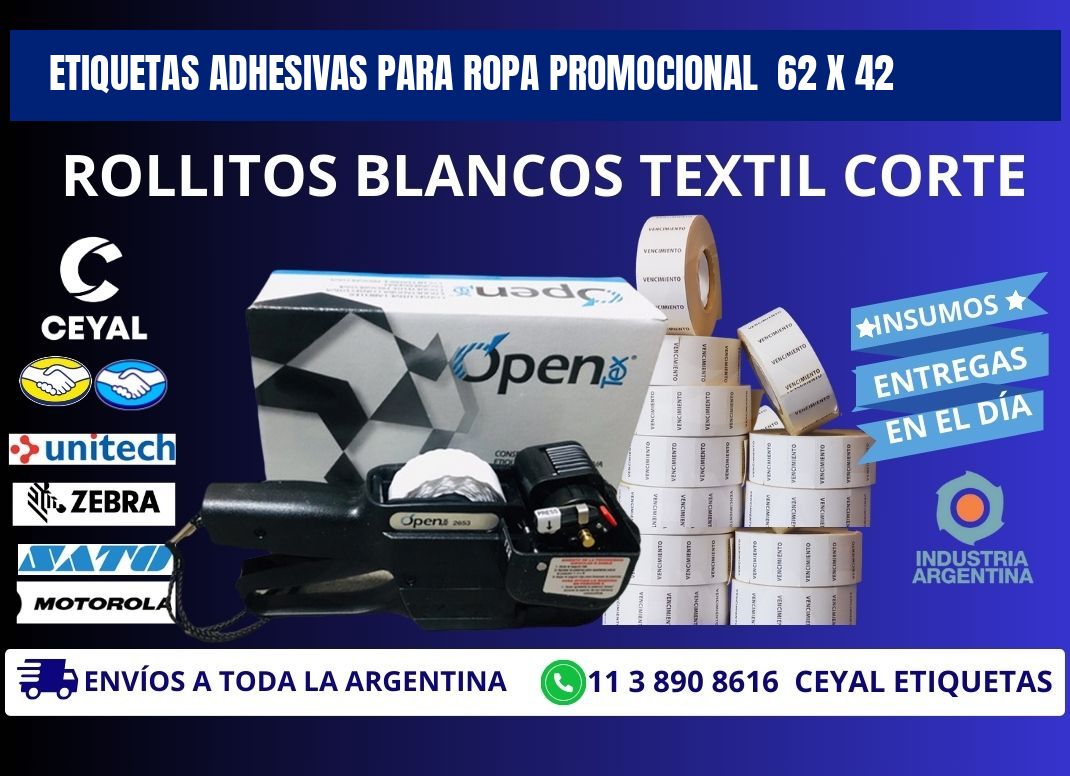 ETIQUETAS ADHESIVAS PARA ROPA PROMOCIONAL  62 x 42