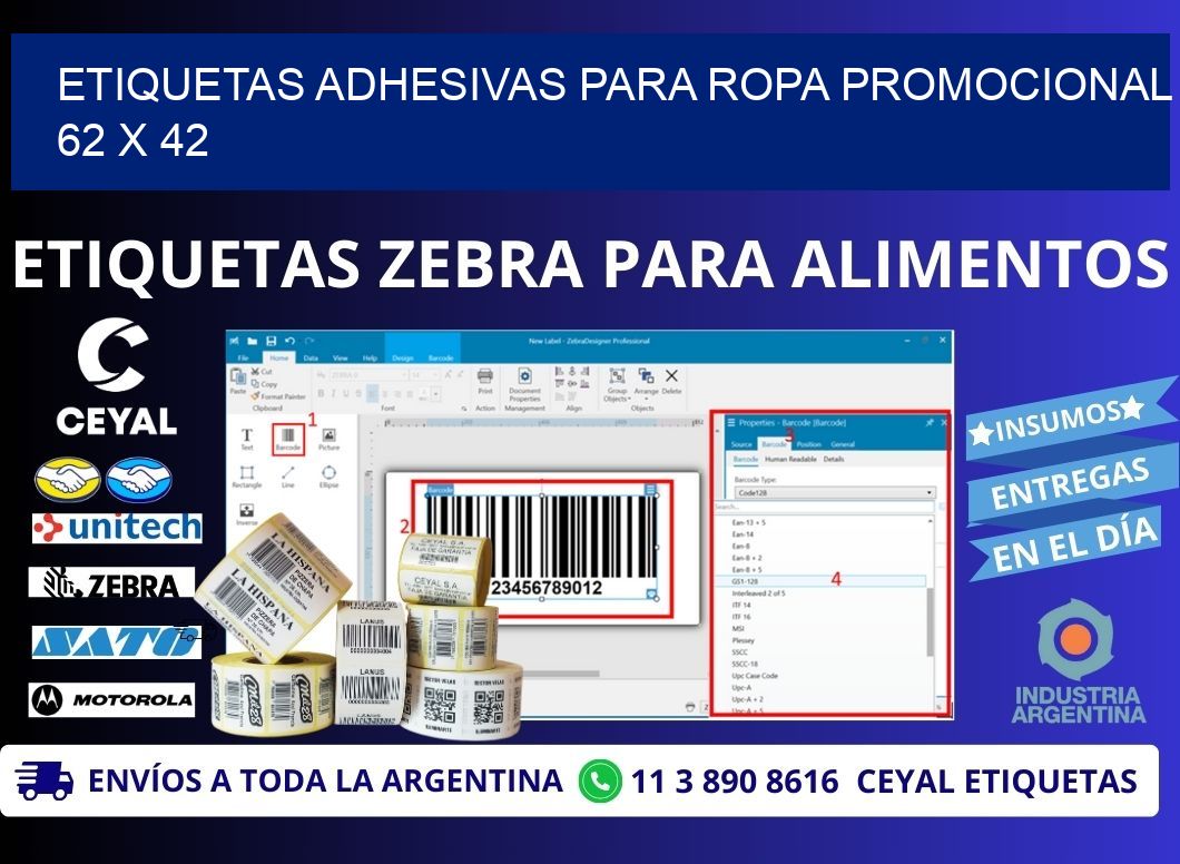 ETIQUETAS ADHESIVAS PARA ROPA PROMOCIONAL  62 x 42