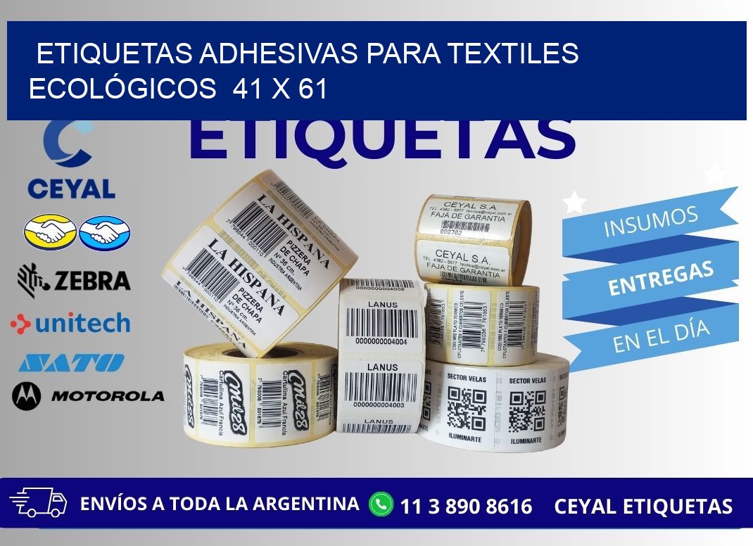 ETIQUETAS ADHESIVAS PARA TEXTILES ECOLÓGICOS  41 x 61