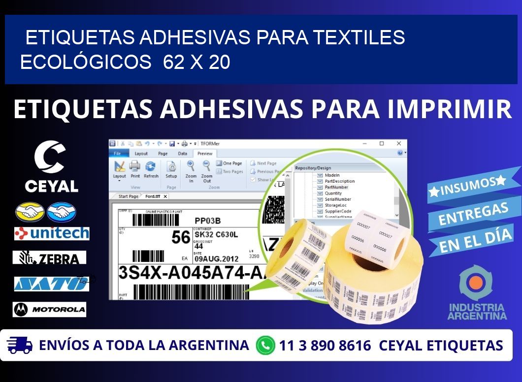 ETIQUETAS ADHESIVAS PARA TEXTILES ECOLÓGICOS  62 x 20