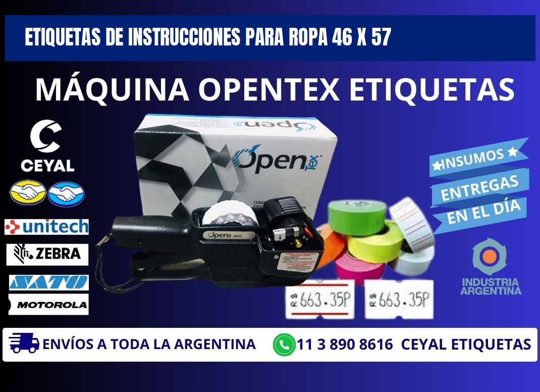 ETIQUETAS DE INSTRUCCIONES PARA ROPA 46 x 57