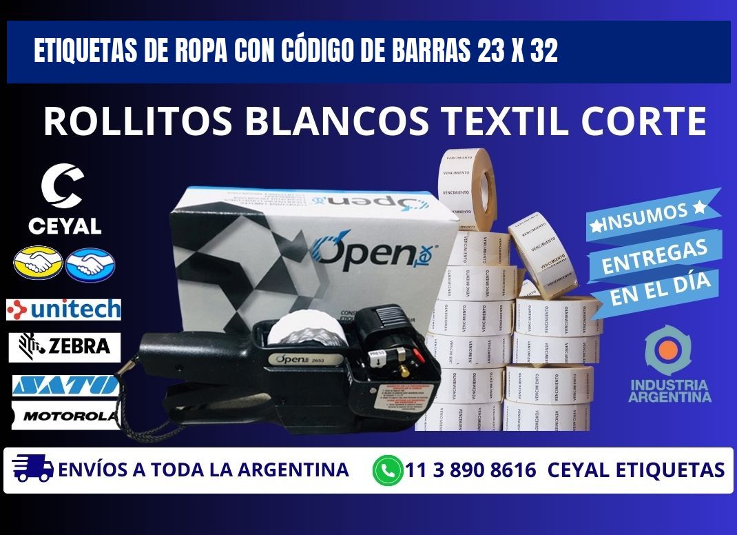 ETIQUETAS DE ROPA CON CÓDIGO DE BARRAS 23 x 32