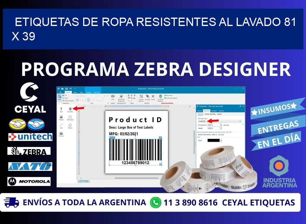 ETIQUETAS DE ROPA RESISTENTES AL LAVADO 81 x 39