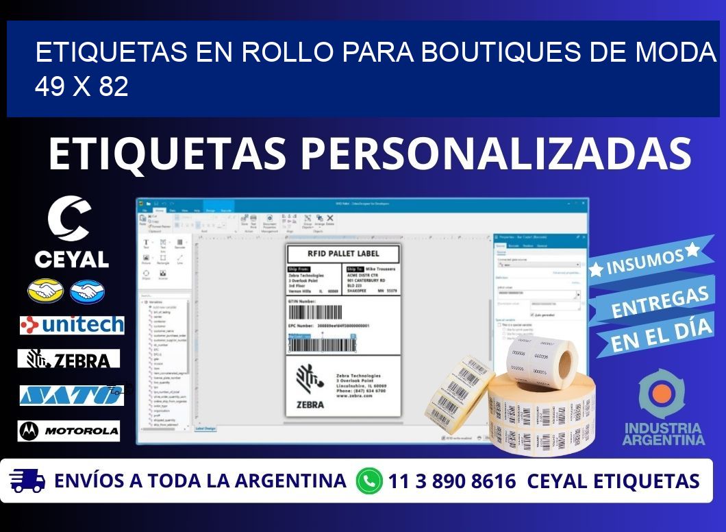 ETIQUETAS EN ROLLO PARA BOUTIQUES DE MODA  49 x 82