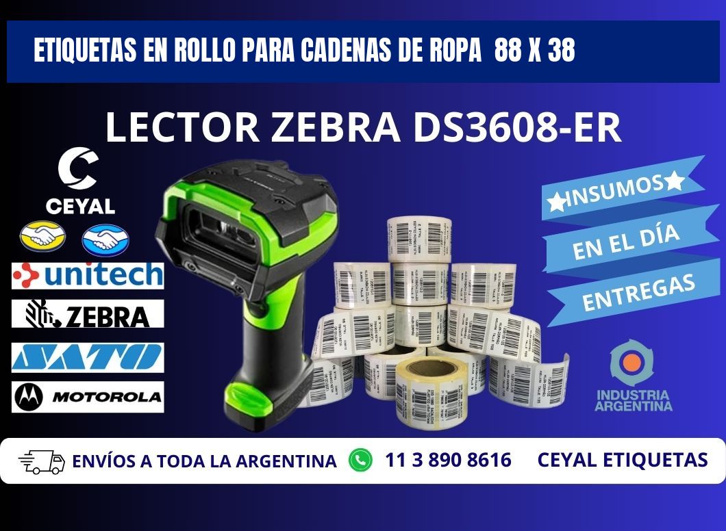 ETIQUETAS EN ROLLO PARA CADENAS DE ROPA  88 x 38