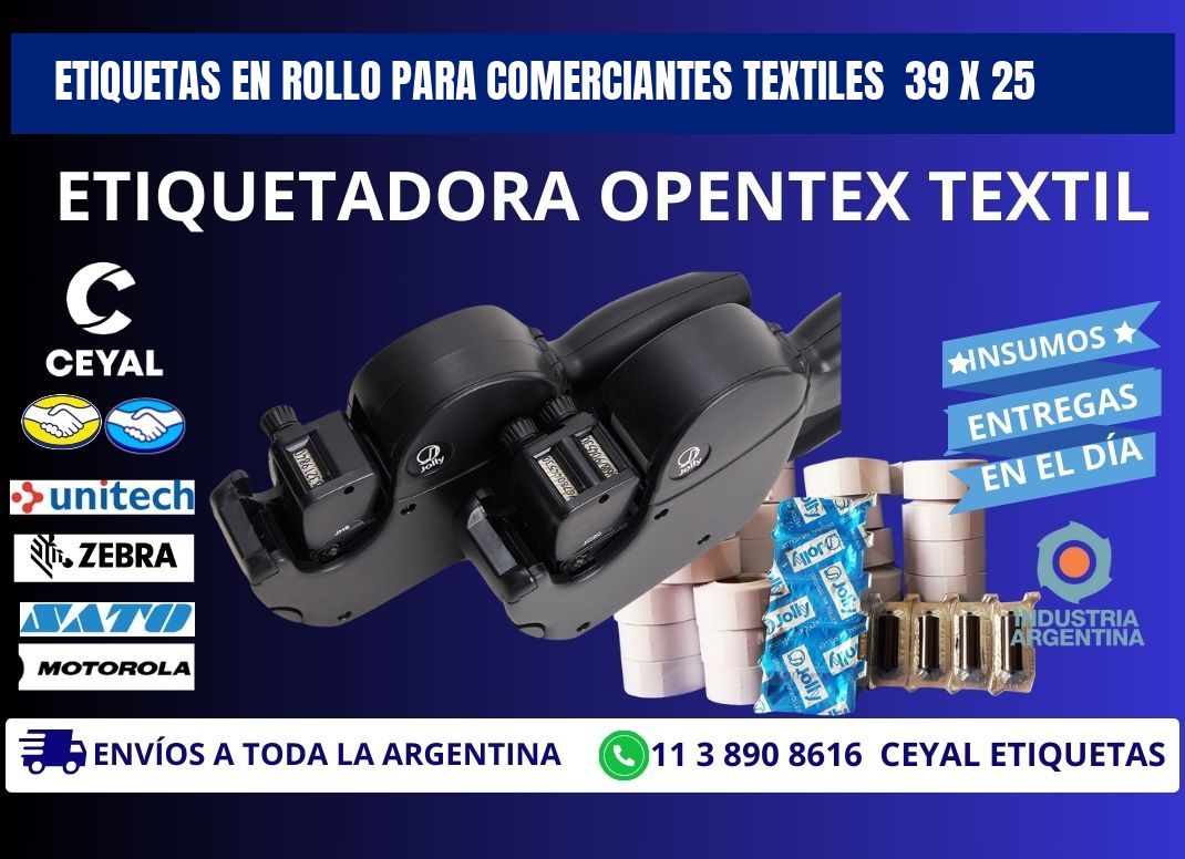 ETIQUETAS EN ROLLO PARA COMERCIANTES TEXTILES  39 x 25