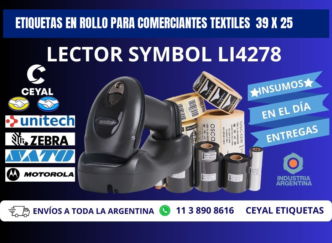 ETIQUETAS EN ROLLO PARA COMERCIANTES TEXTILES  39 x 25