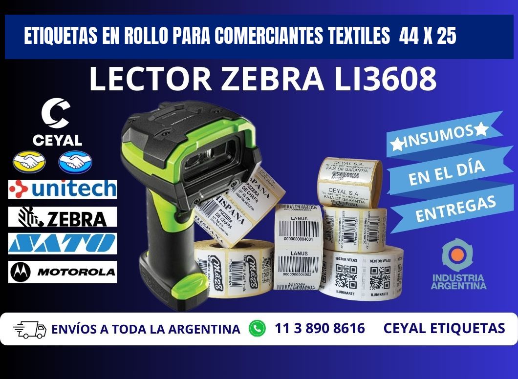 ETIQUETAS EN ROLLO PARA COMERCIANTES TEXTILES  44 x 25