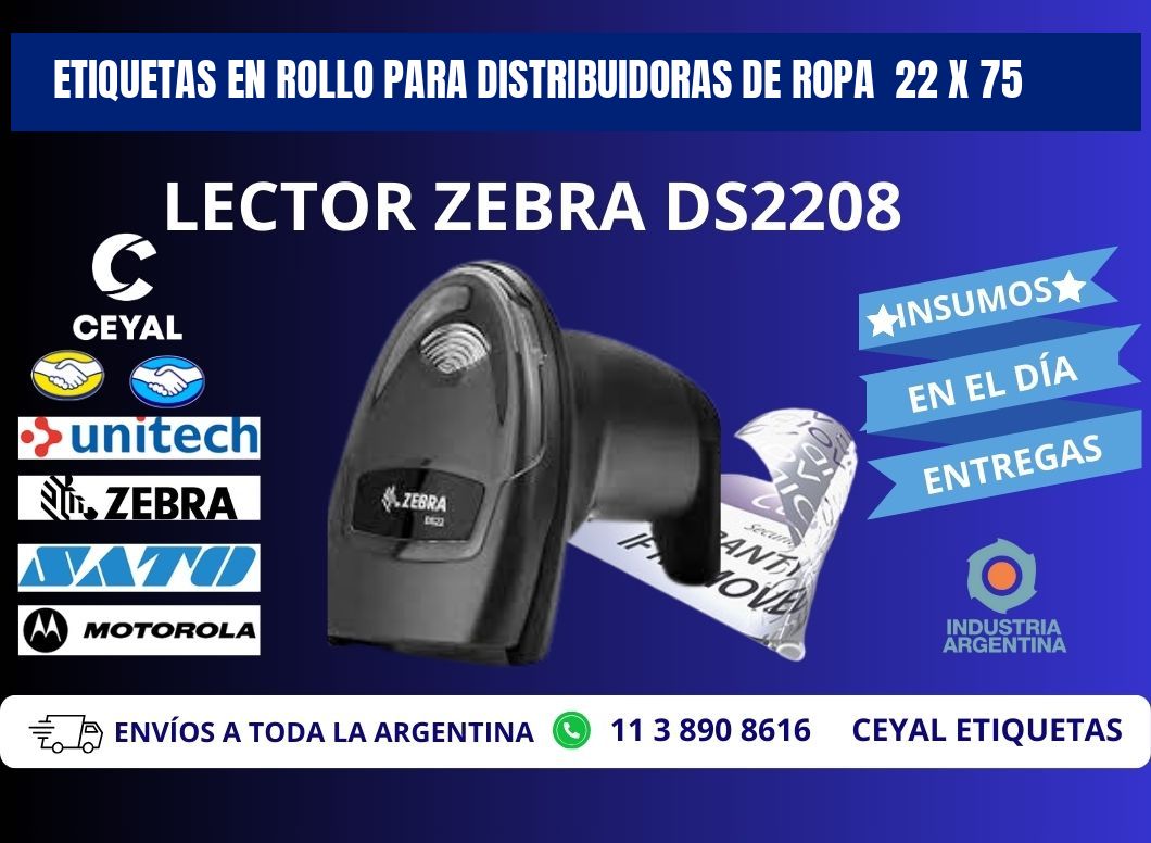 ETIQUETAS EN ROLLO PARA DISTRIBUIDORAS DE ROPA  22 x 75