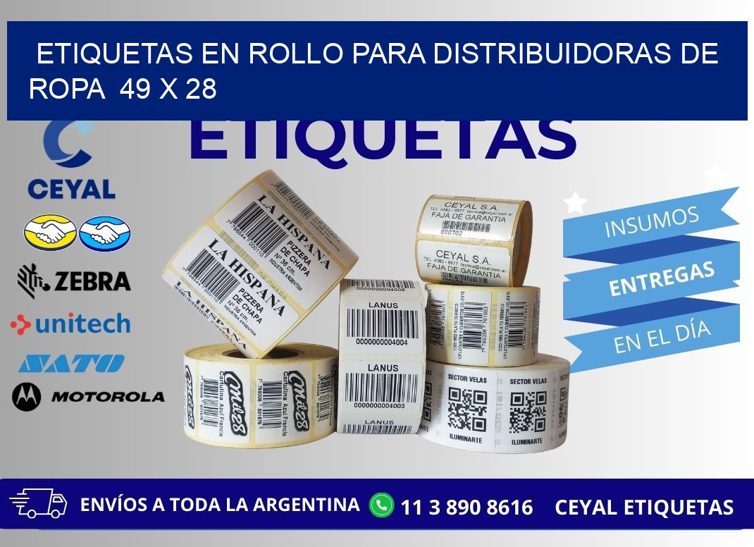 ETIQUETAS EN ROLLO PARA DISTRIBUIDORAS DE ROPA  49 x 28