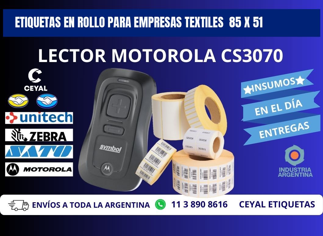 ETIQUETAS EN ROLLO PARA EMPRESAS TEXTILES  85 x 51