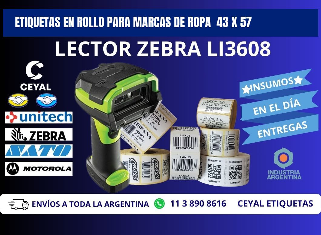 ETIQUETAS EN ROLLO PARA MARCAS DE ROPA  43 x 57