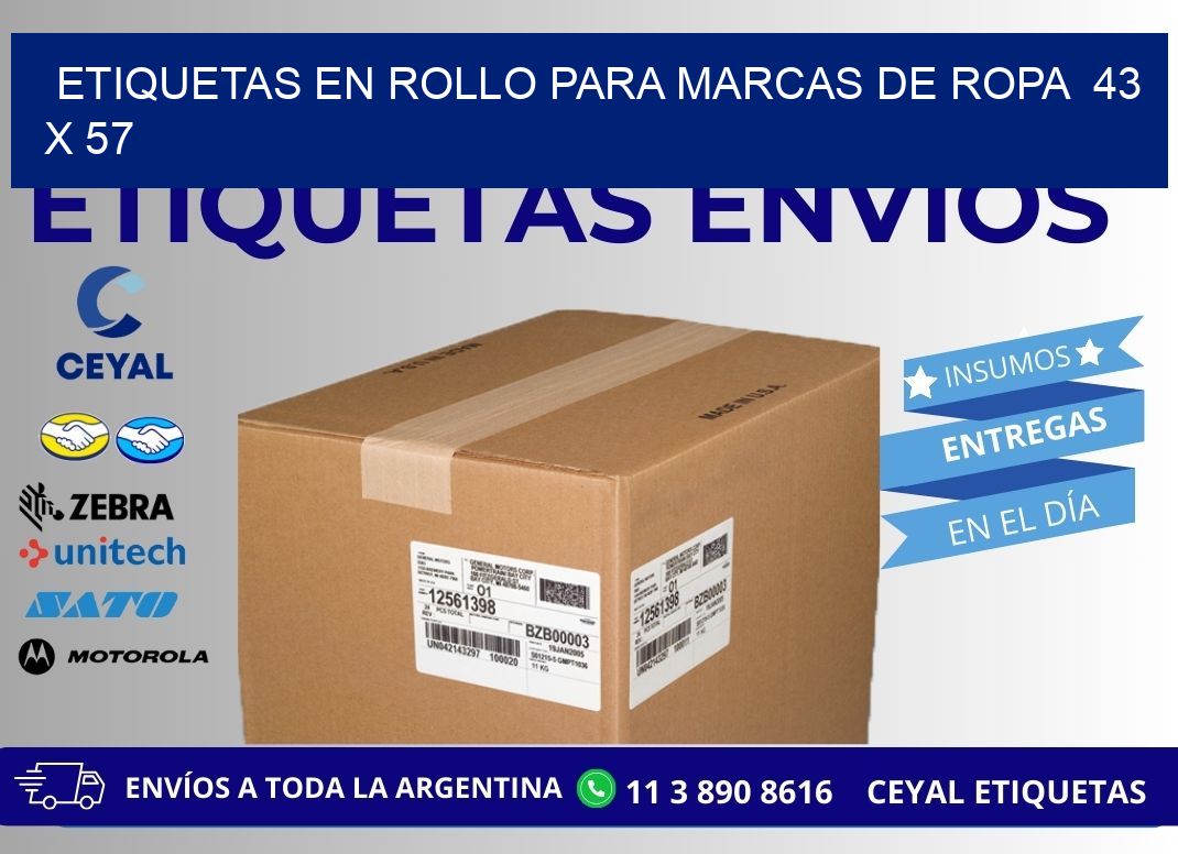 ETIQUETAS EN ROLLO PARA MARCAS DE ROPA  43 x 57