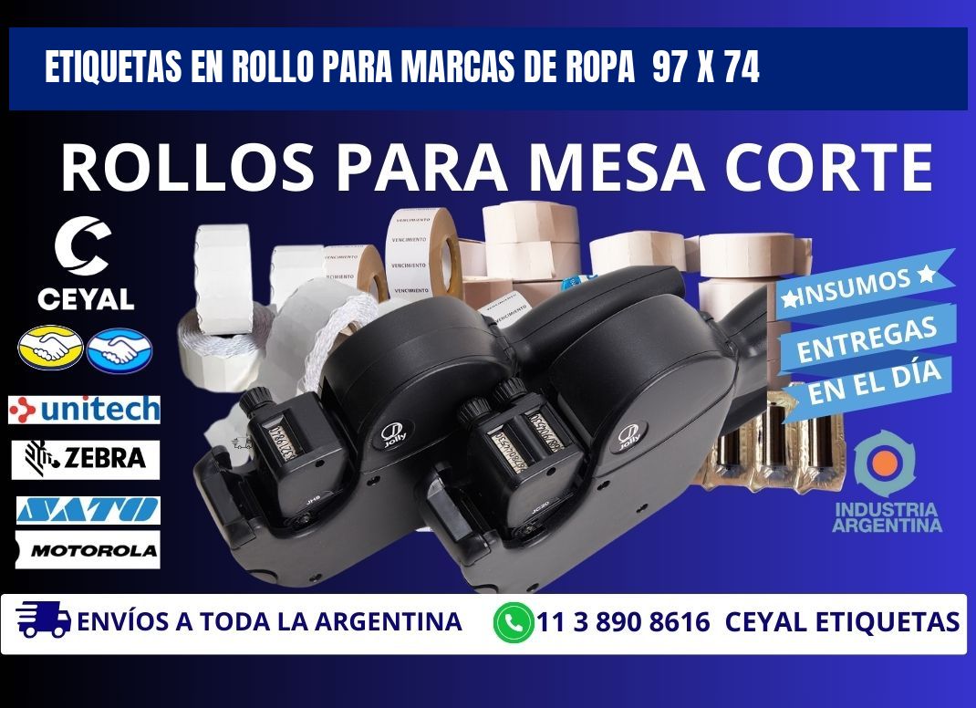 ETIQUETAS EN ROLLO PARA MARCAS DE ROPA  97 x 74