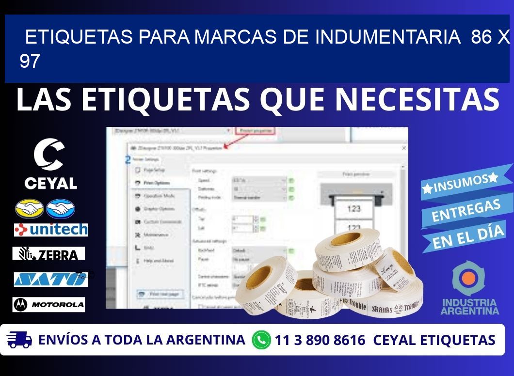 ETIQUETAS PARA MARCAS DE INDUMENTARIA  86 x 97