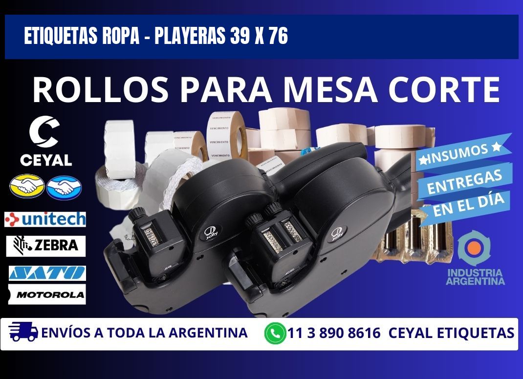 ETIQUETAS ROPA - PLAYERAS 39 x 76
