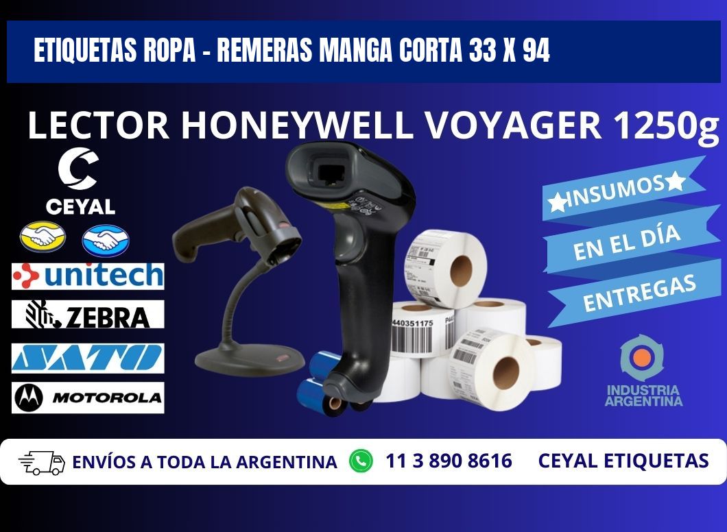 ETIQUETAS ROPA - REMERAS MANGA CORTA 33 x 94