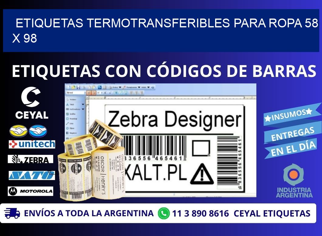 ETIQUETAS TERMOTRANSFERIBLES PARA ROPA 58 x 98