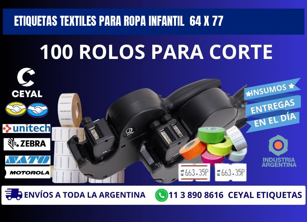 ETIQUETAS TEXTILES PARA ROPA INFANTIL  64 x 77