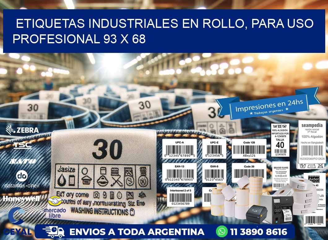 Etiquetas Industriales en Rollo, Para Uso Profesional 93 x 68