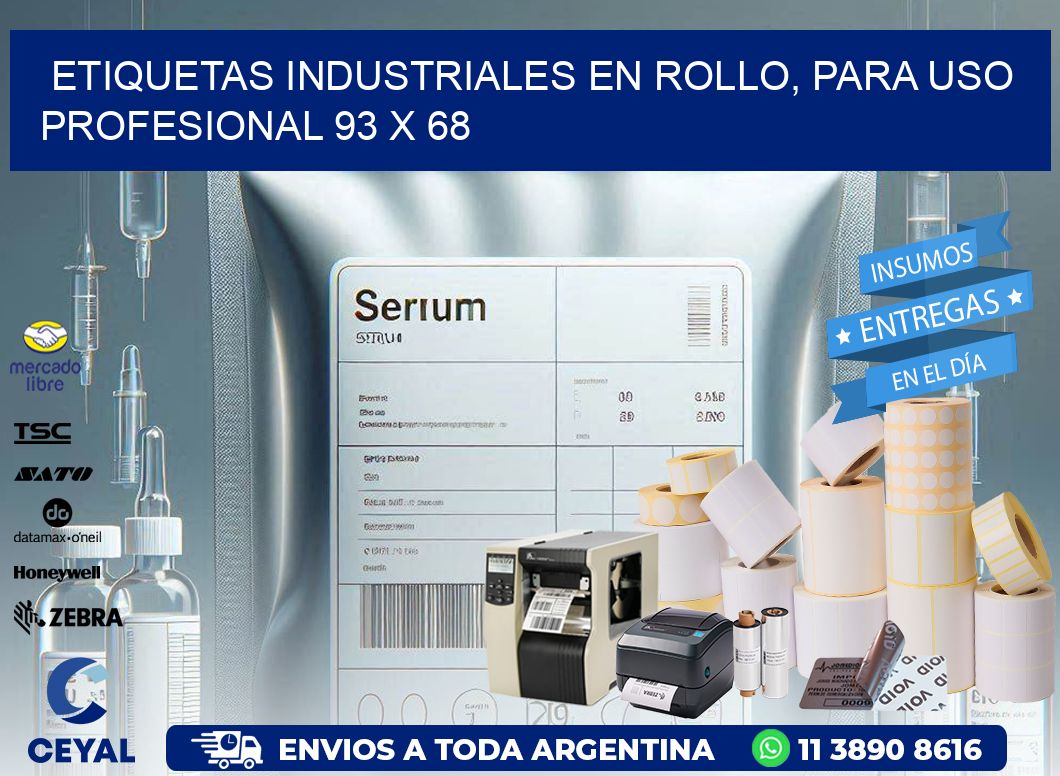 Etiquetas Industriales en Rollo, Para Uso Profesional 93 x 68