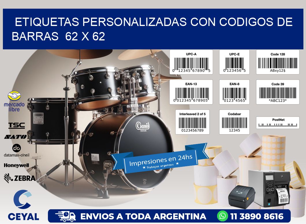 Etiquetas Personalizadas con Codigos de Barras  62 x 62