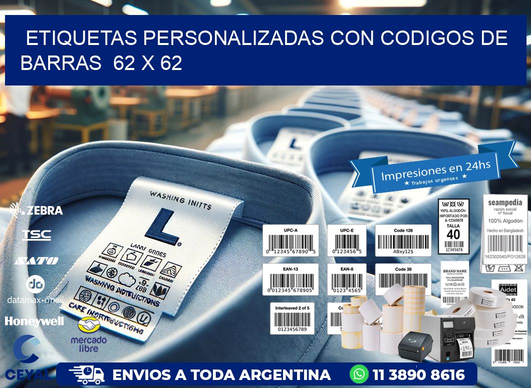 Etiquetas Personalizadas con Codigos de Barras  62 x 62