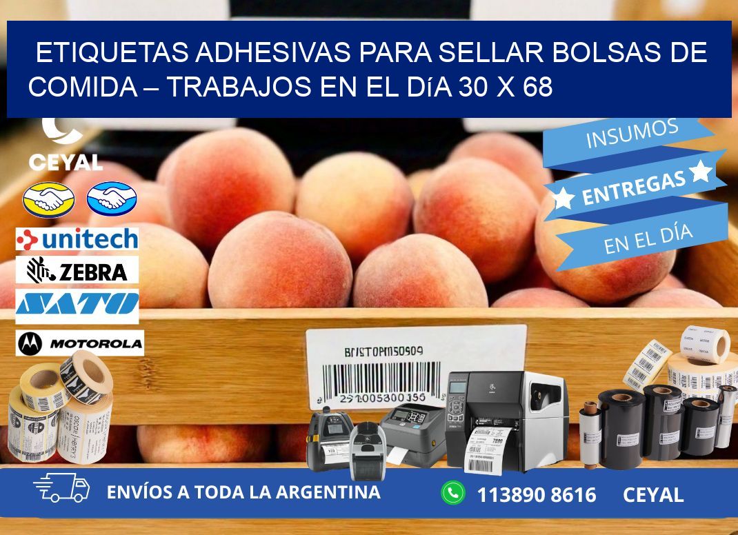 Etiquetas adhesivas para sellar bolsas de comida – Trabajos en el día 30 x 68