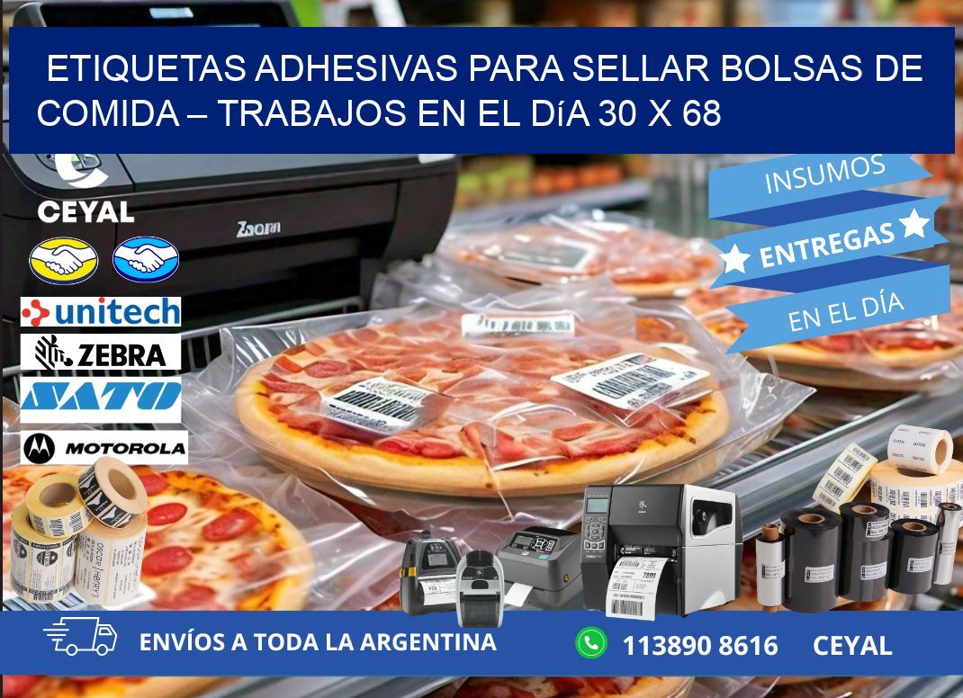 Etiquetas adhesivas para sellar bolsas de comida – Trabajos en el día 30 x 68