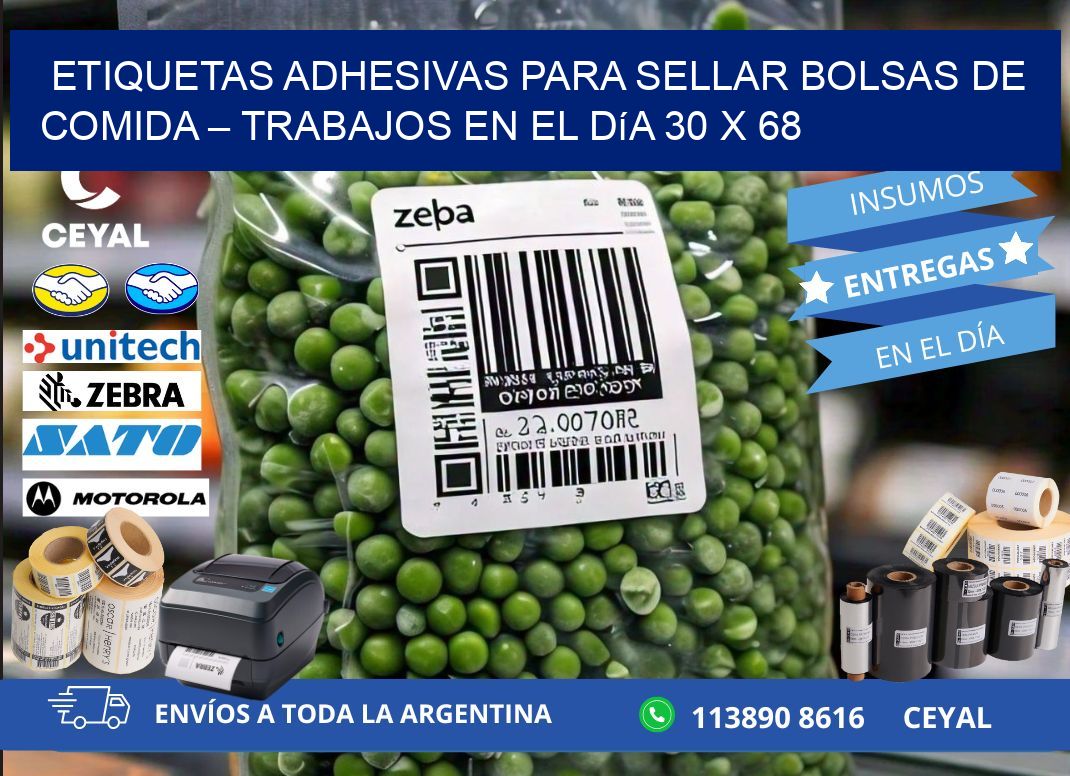 Etiquetas adhesivas para sellar bolsas de comida – Trabajos en el día 30 x 68