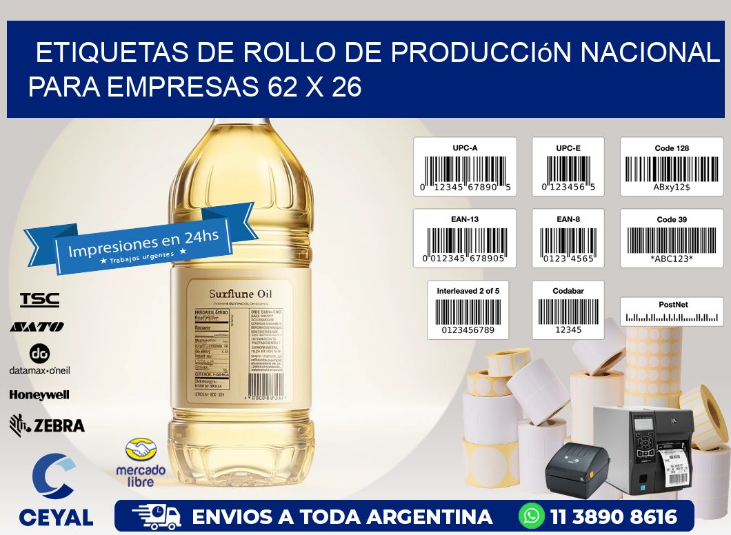 Etiquetas de Rollo de Producción Nacional para Empresas 62 x 26