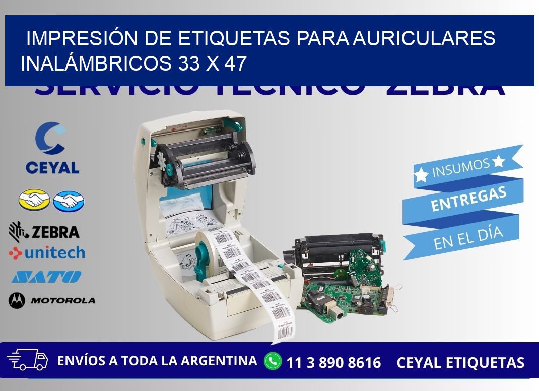 IMPRESIÓN DE ETIQUETAS PARA AURICULARES INALÁMBRICOS 33 x 47