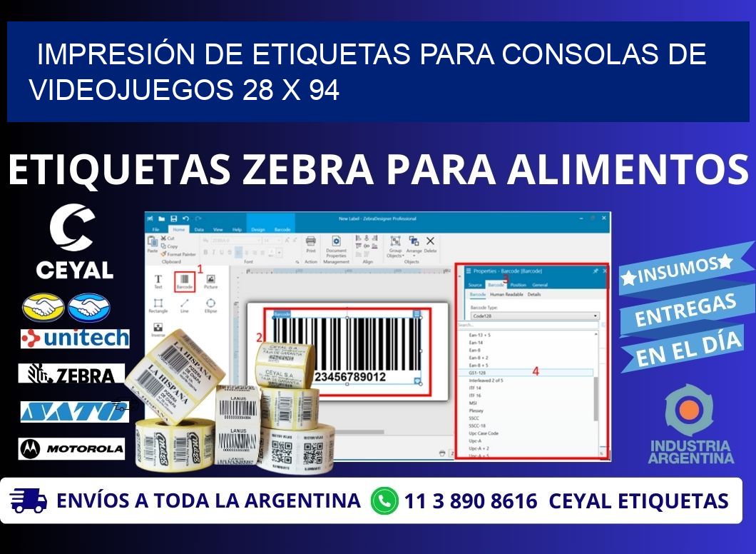 IMPRESIÓN DE ETIQUETAS PARA CONSOLAS DE VIDEOJUEGOS 28 x 94