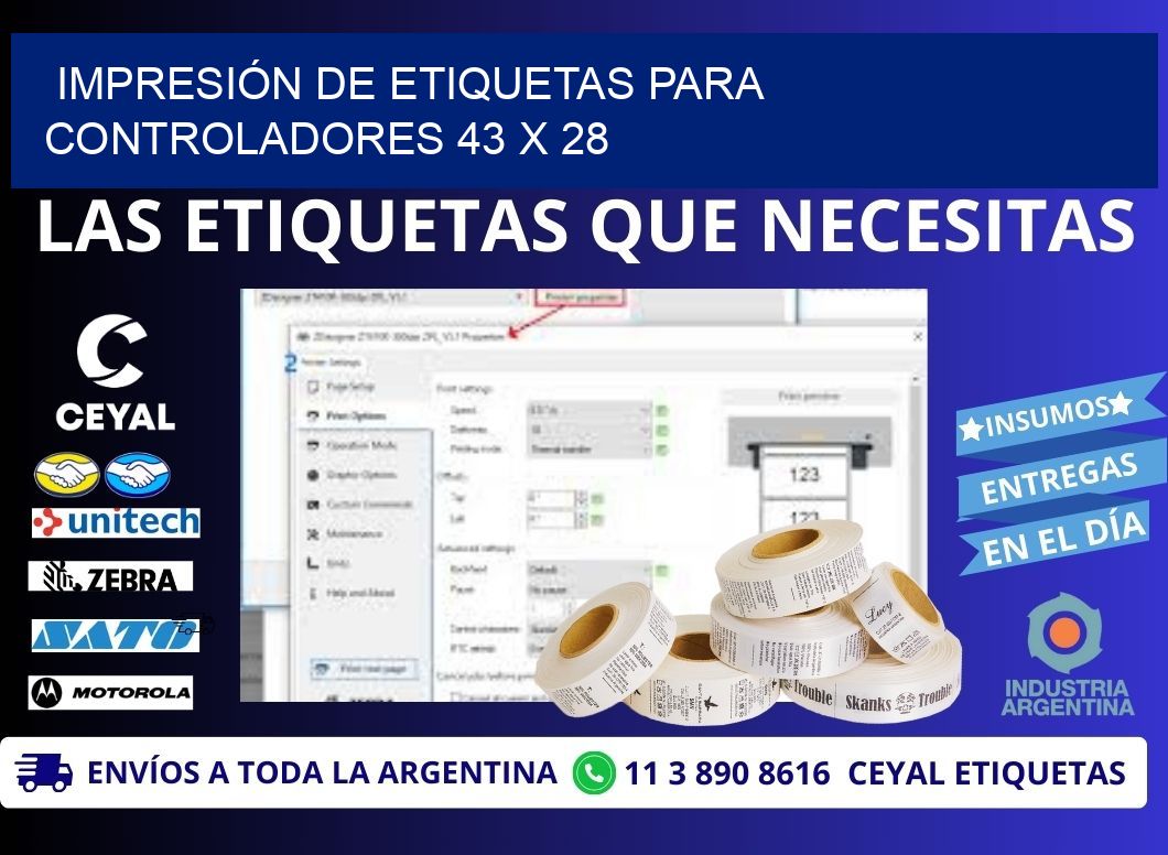 IMPRESIÓN DE ETIQUETAS PARA CONTROLADORES 43 x 28