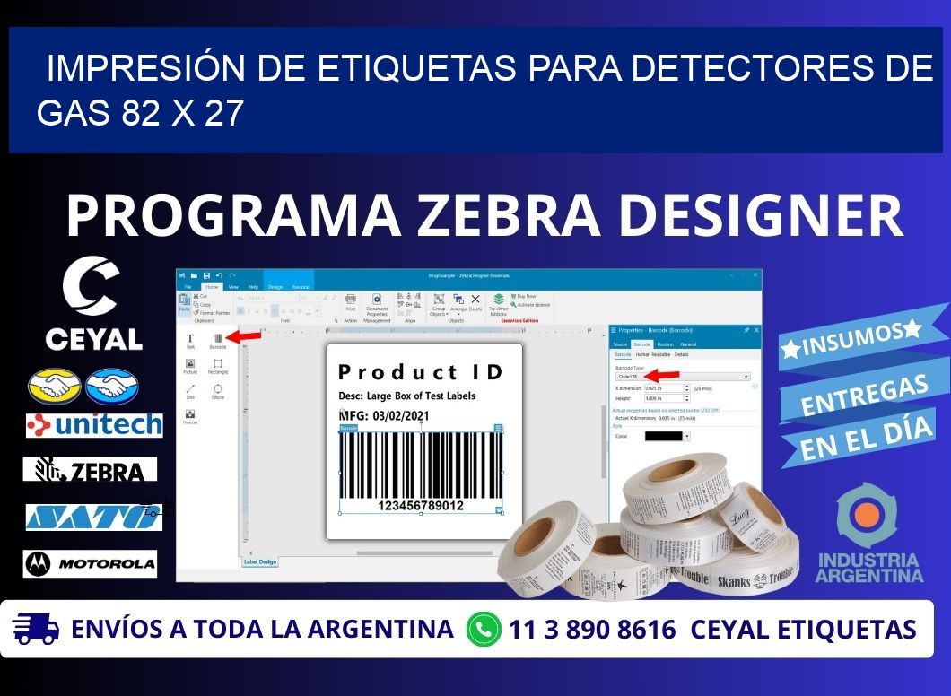 IMPRESIÓN DE ETIQUETAS PARA DETECTORES DE GAS 82 x 27
