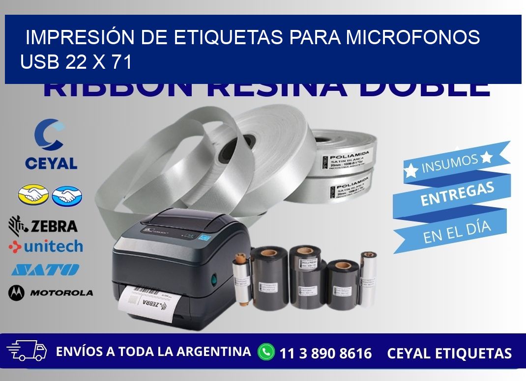 IMPRESIÓN DE ETIQUETAS PARA MICROFONOS USB 22 x 71