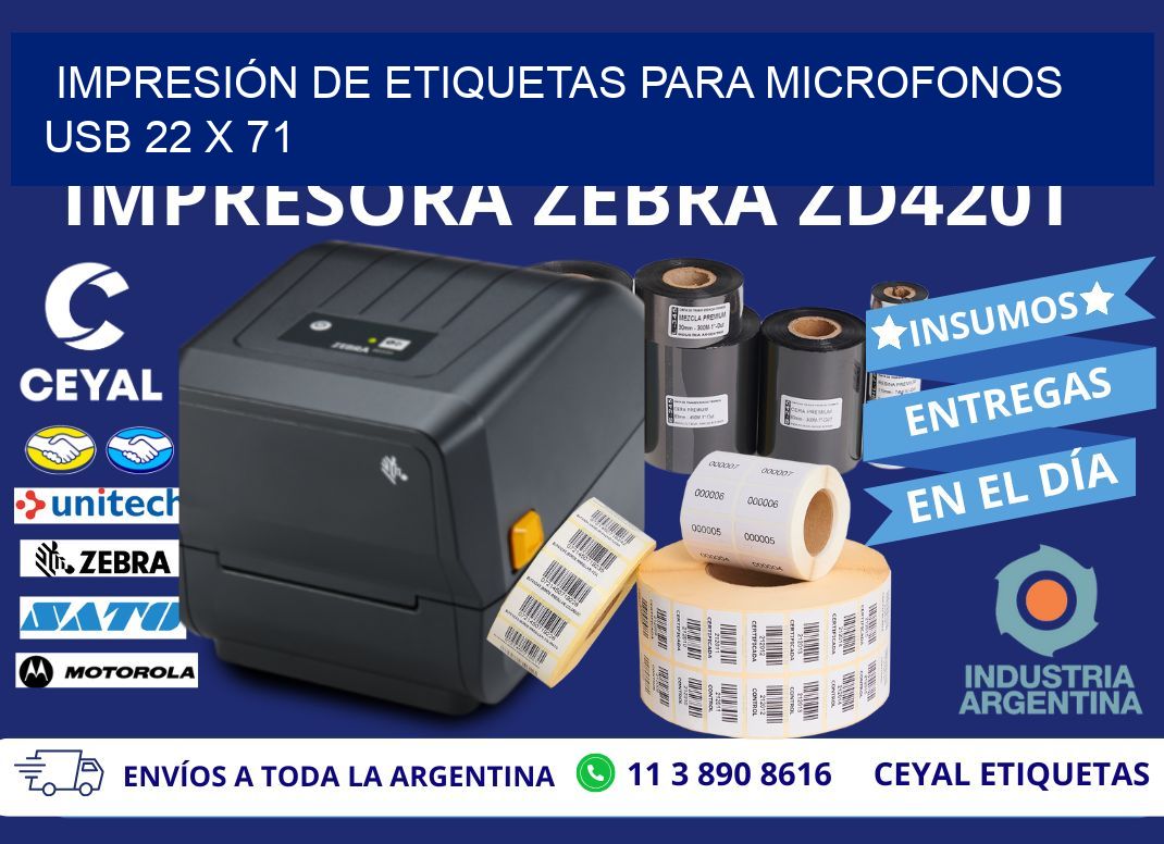 IMPRESIÓN DE ETIQUETAS PARA MICROFONOS USB 22 x 71