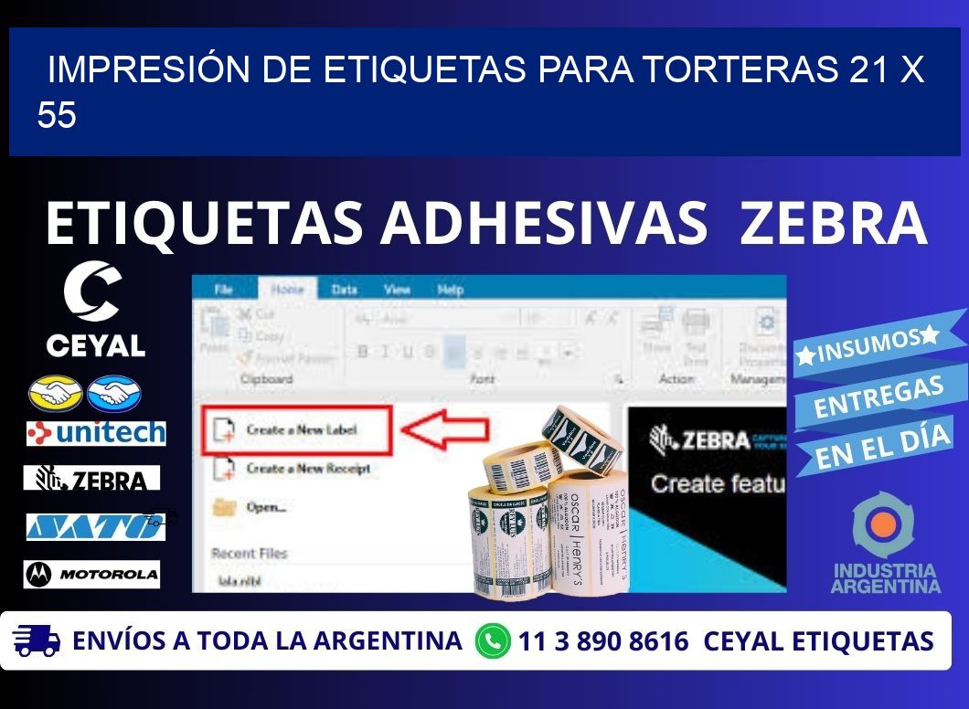 IMPRESIÓN DE ETIQUETAS PARA TORTERAS 21 x 55