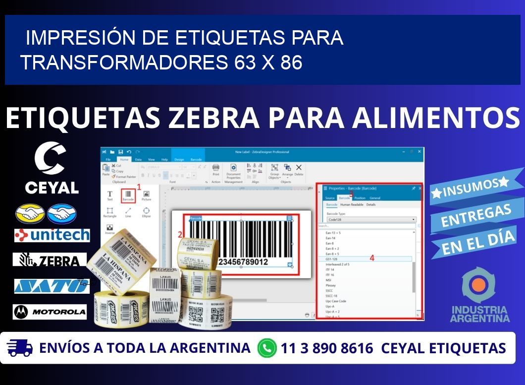 IMPRESIÓN DE ETIQUETAS PARA TRANSFORMADORES 63 x 86