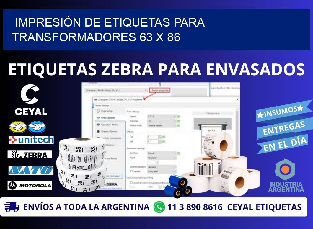 IMPRESIÓN DE ETIQUETAS PARA TRANSFORMADORES 63 x 86