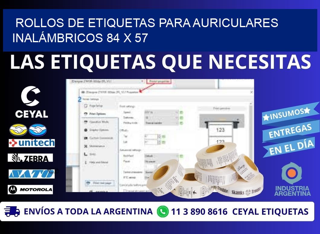 ROLLOS DE ETIQUETAS PARA AURICULARES INALÁMBRICOS 84 x 57