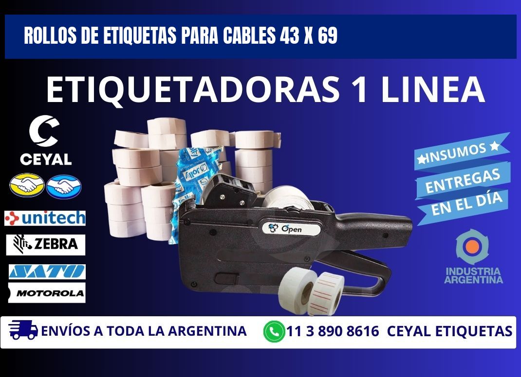 ROLLOS DE ETIQUETAS PARA CABLES 43 x 69