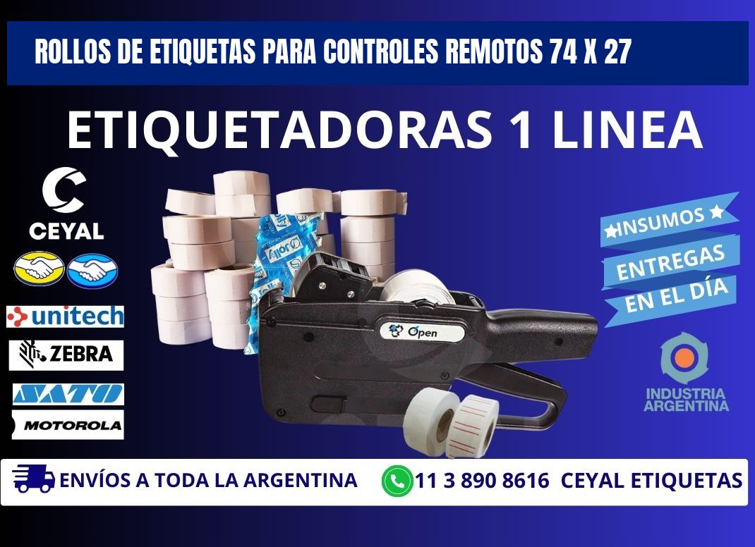 ROLLOS DE ETIQUETAS PARA CONTROLES REMOTOS 74 x 27