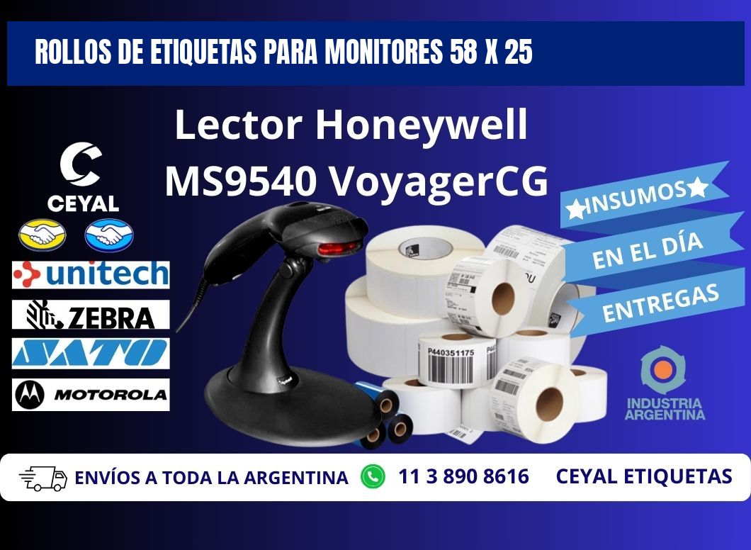 ROLLOS DE ETIQUETAS PARA MONITORES 58 x 25